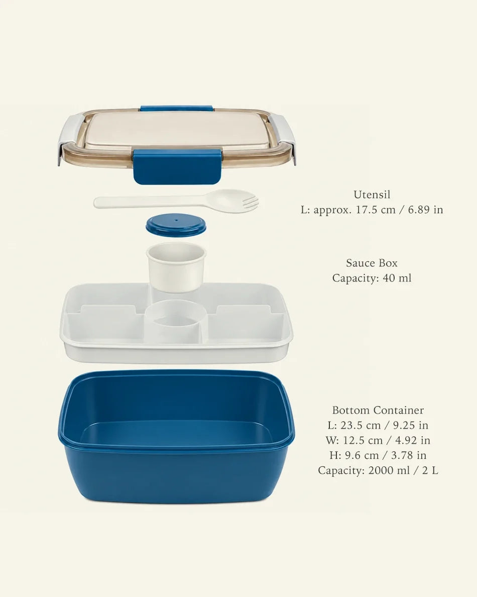 Salad Container Lunch Box, BPA-Free, 3-Compartment for Salad Toppings and Snacks - dimensions