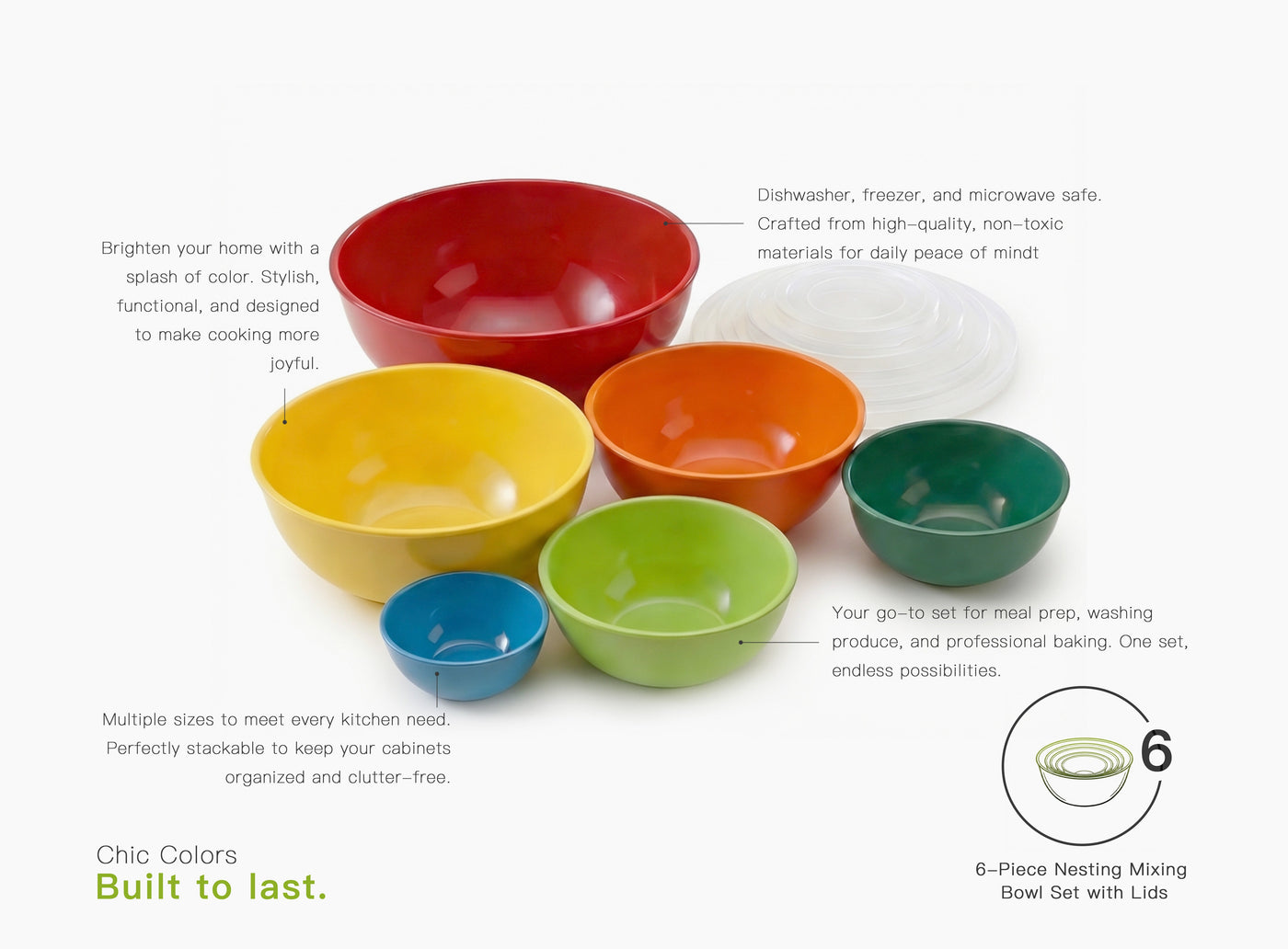 Nesting Mixing Bowls with Lids – Set of 6
