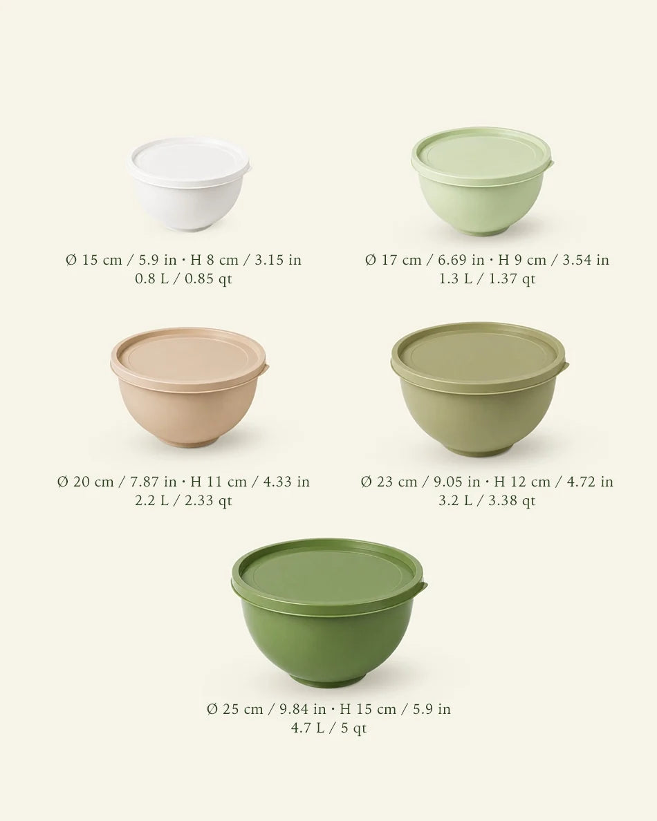 Microwave Dishwasher Safe Nested Storage Mixing Bowls with Lids Set of 5 - dimensions