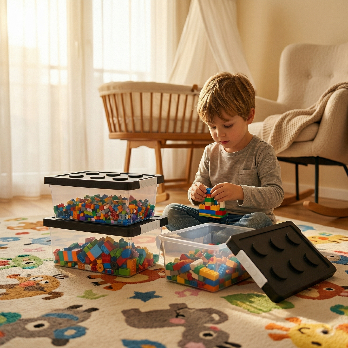 Stackable Toy Storage Bins With Baseplate Lids