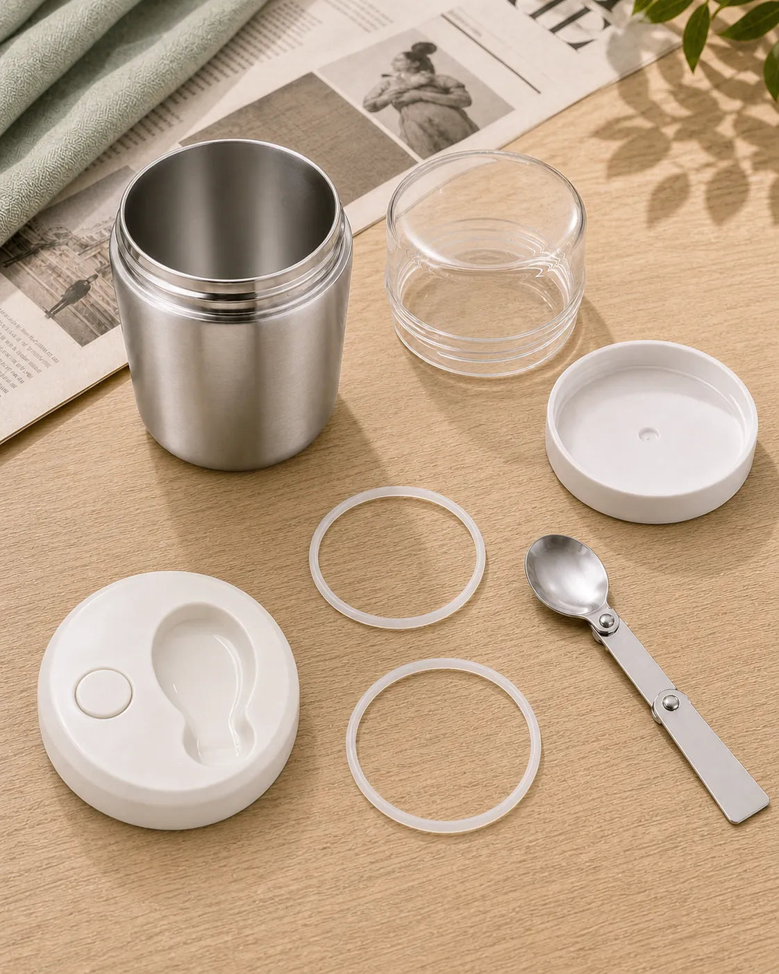 Leak-resistant breakfast container with screw-top lid