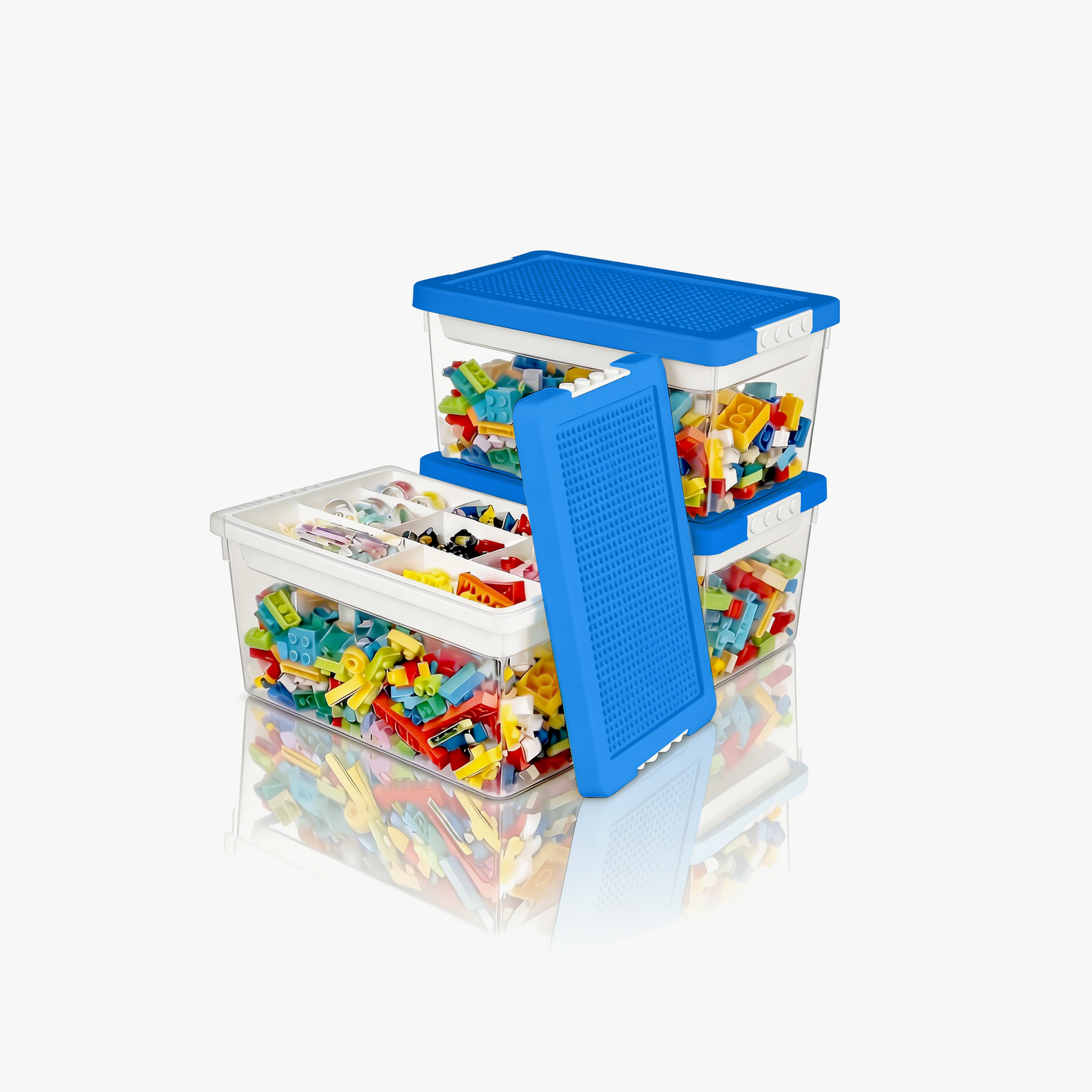 Stackable Toy Storage Bins With Baseplate Lids