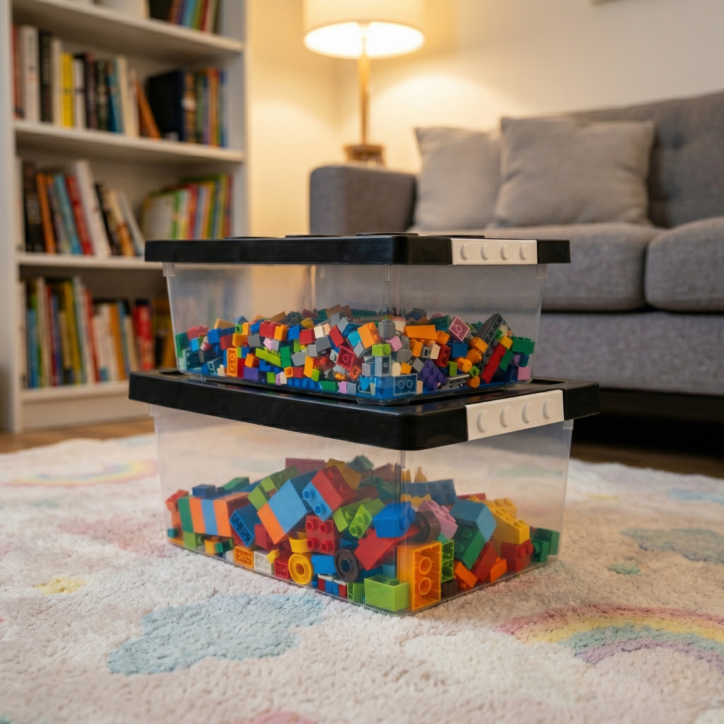 Stackable Toy Storage Bins With Baseplate Lids
