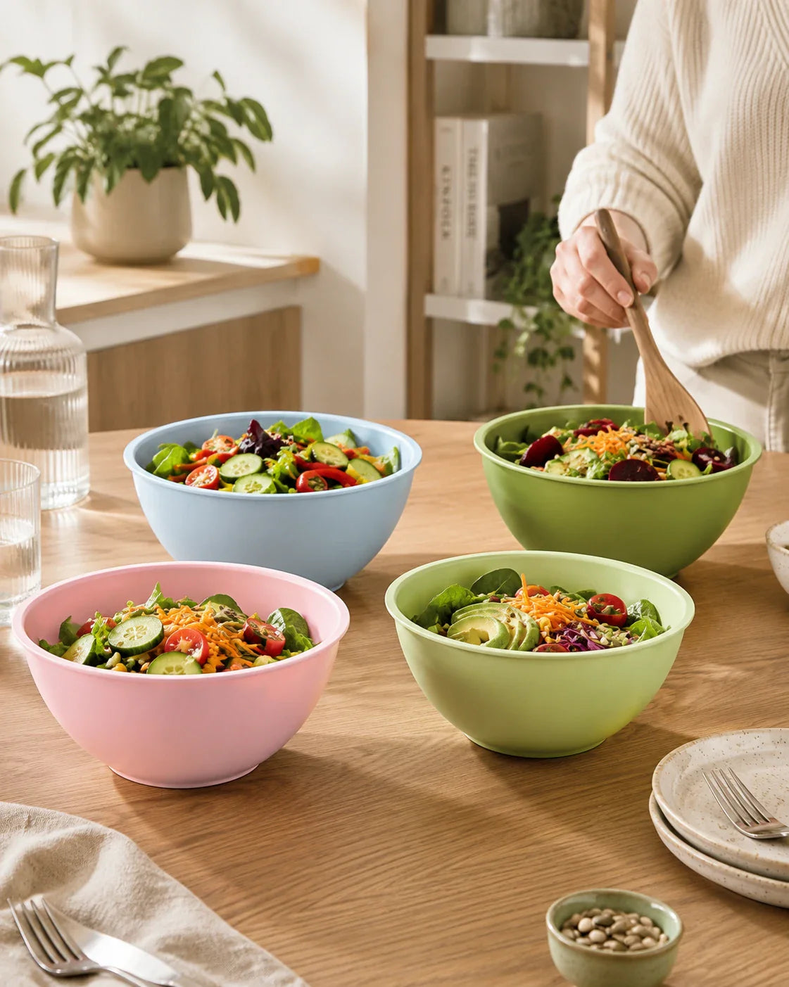 Large Plastic Serving Bowls with Lids – Set of 4