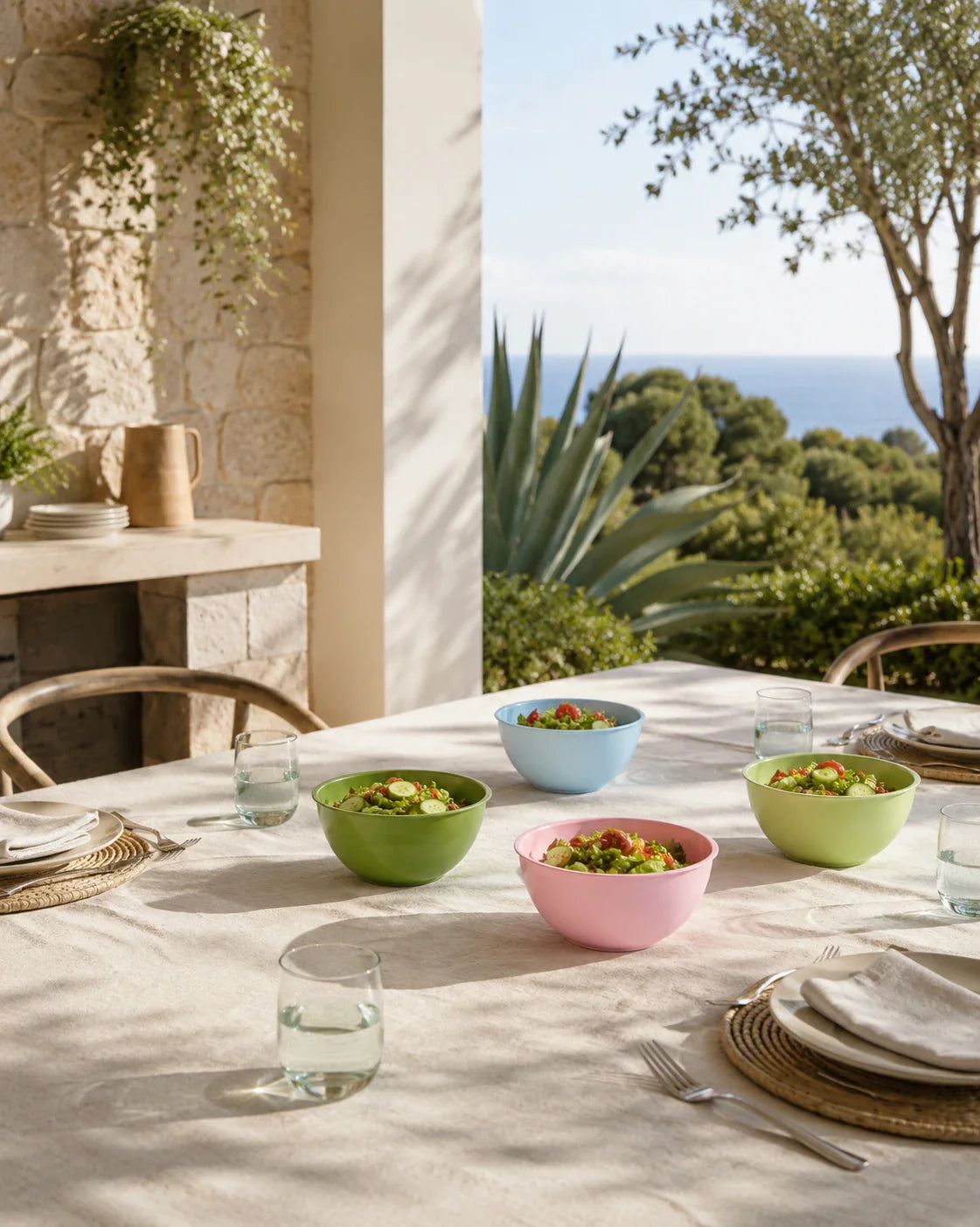 Large Plastic Serving Bowls with Lids – Set of 4