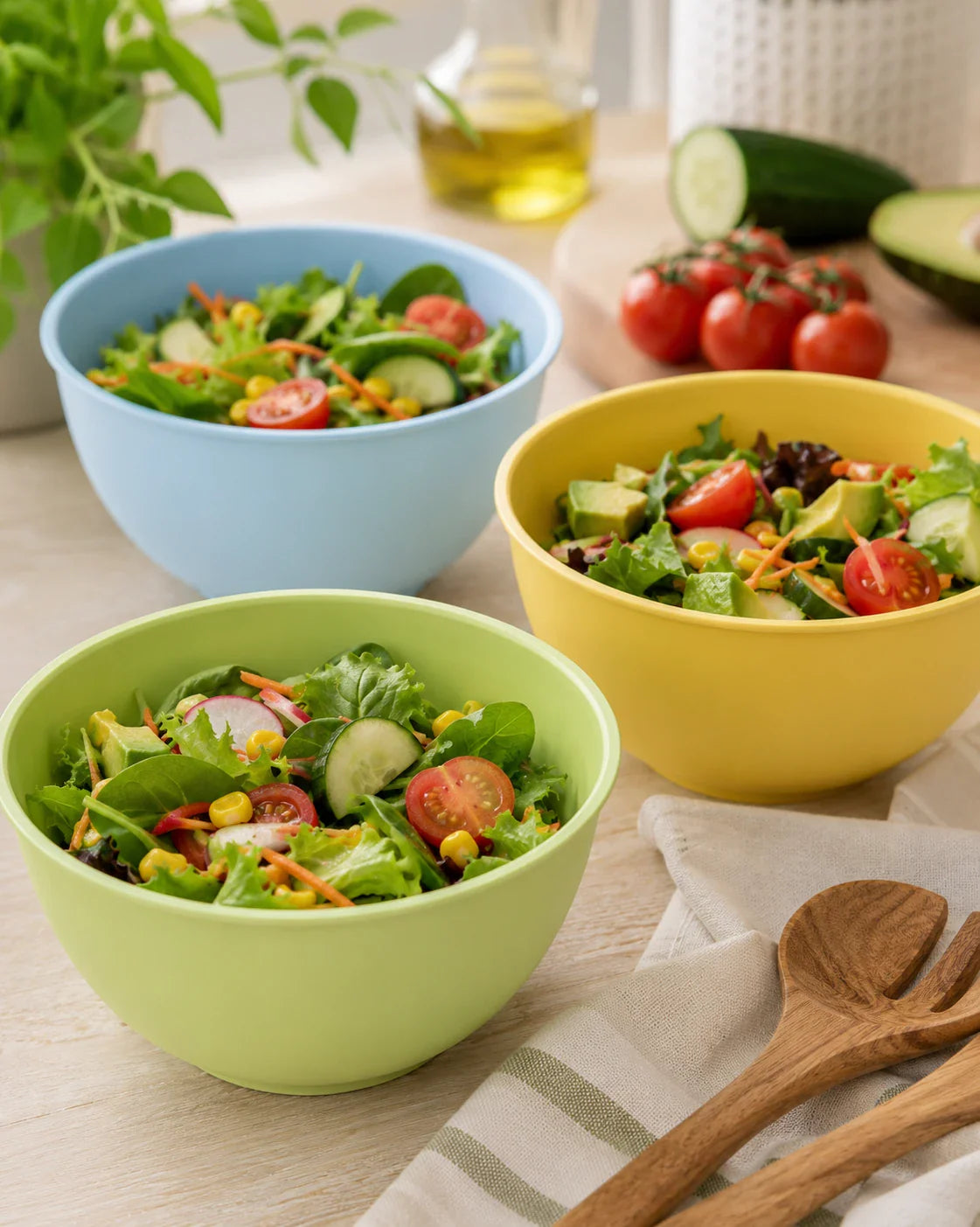 Large Plastic Serving Bowls with Lids – Set of 4