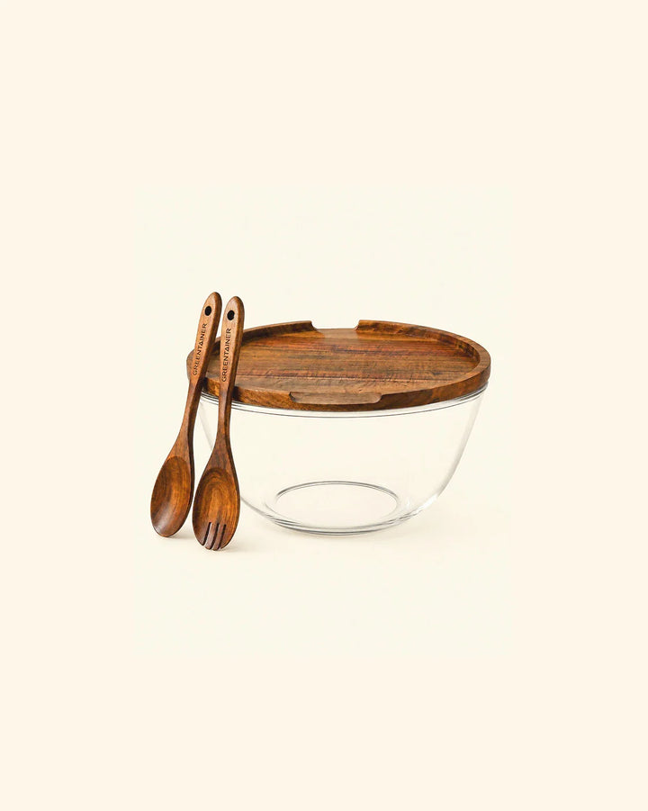 Salatbesteckset aus Holz mit Deckel