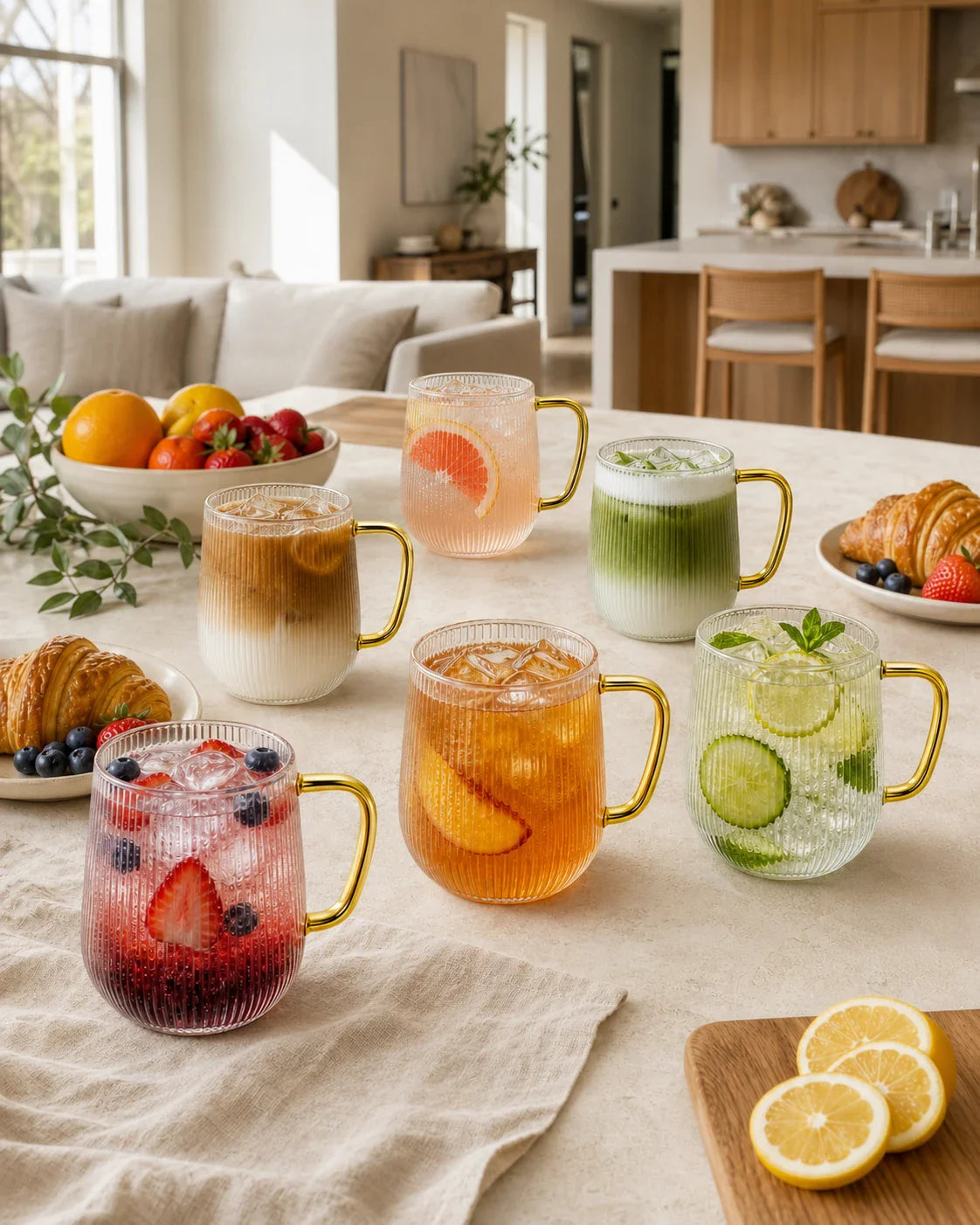Gläserne Tassen mit Henkel - 6er-Set