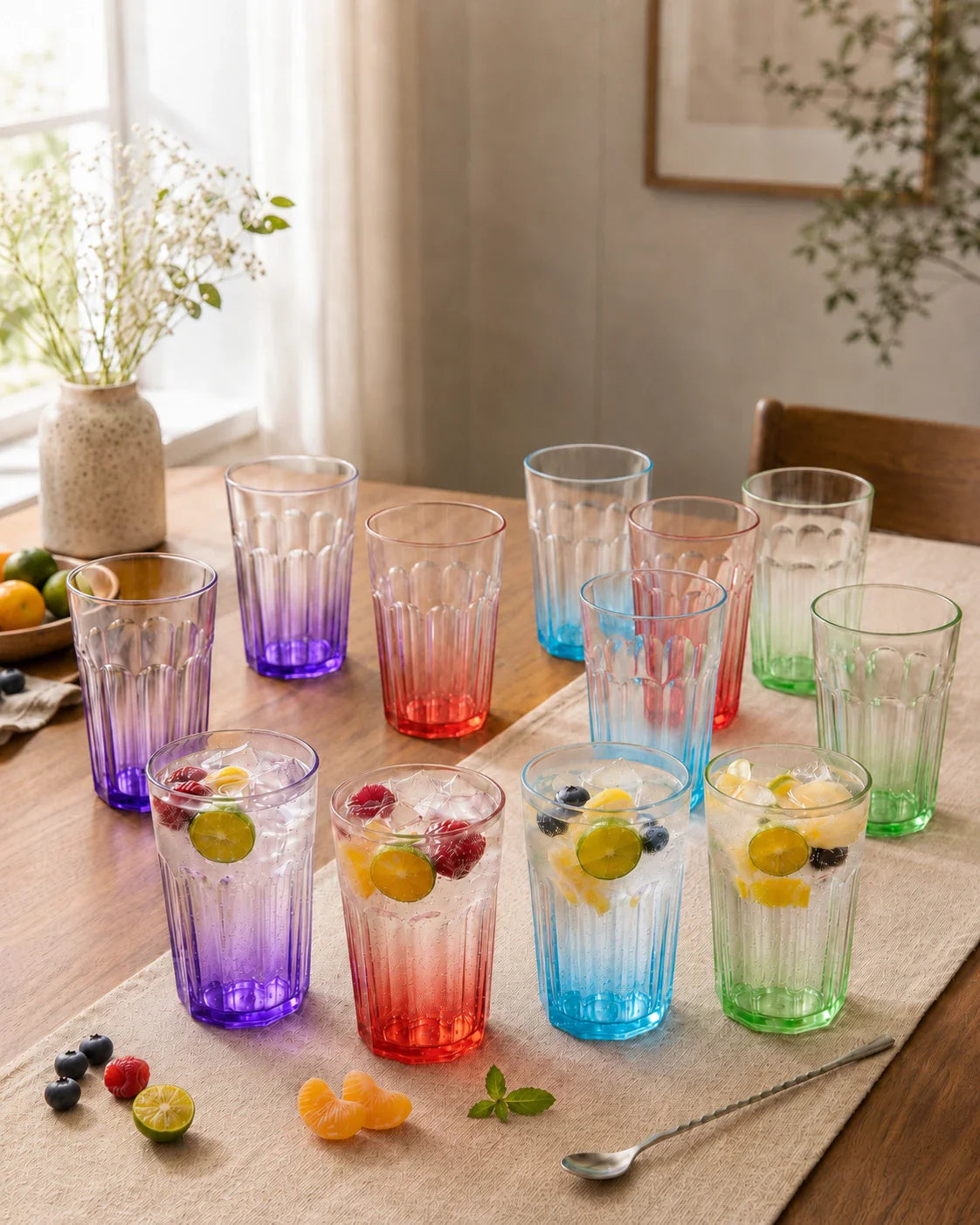 Ribbed Glass Tumblers Set of 6 – Heavy Duty Drinking Glasses | Greentainer