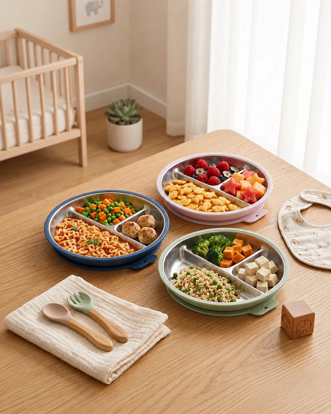 Kids Divided Plates with Suction – Set of 3 BPA-Free Toddler Plates