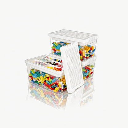 Stackable Toy Storage Bins With Baseplate Lids