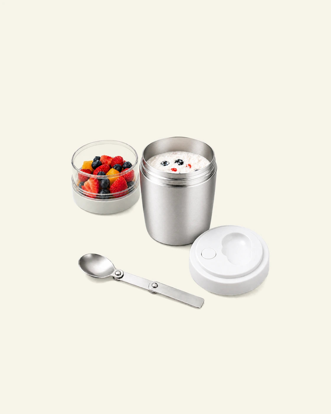 Edelstahl Joghurt-Parfait-Becher Overnight Oats Behälter mit Deckel und Löffel