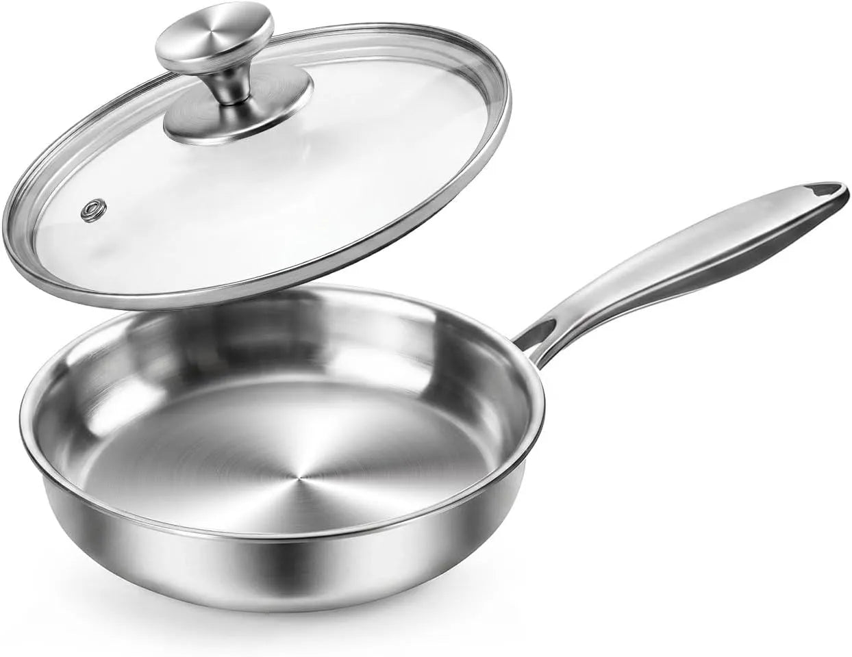 8 Inch (20cm) Stainless Steel Frying Pan with Lid, Tri-Ply Skillet