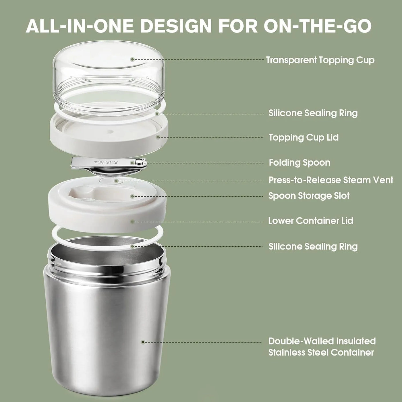 Overnight Oats Container with Lid and Spoon, 26 oz (18+8)