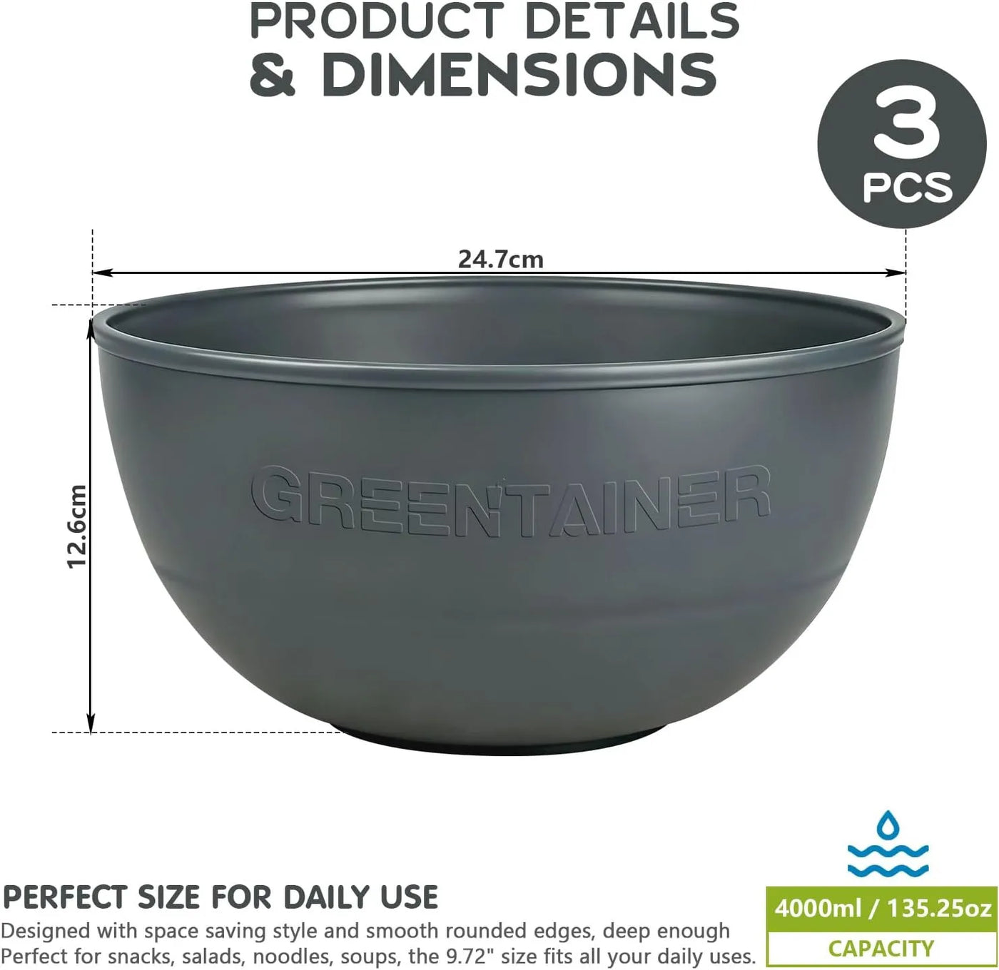 135oz Plastic Salad Bowls – 3 Pack Large Serving Bowls