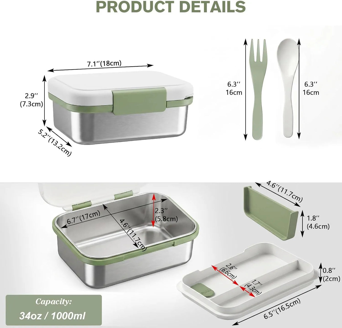 Stainless Steel Bento Box with Fork & Spoon, 2-Layer