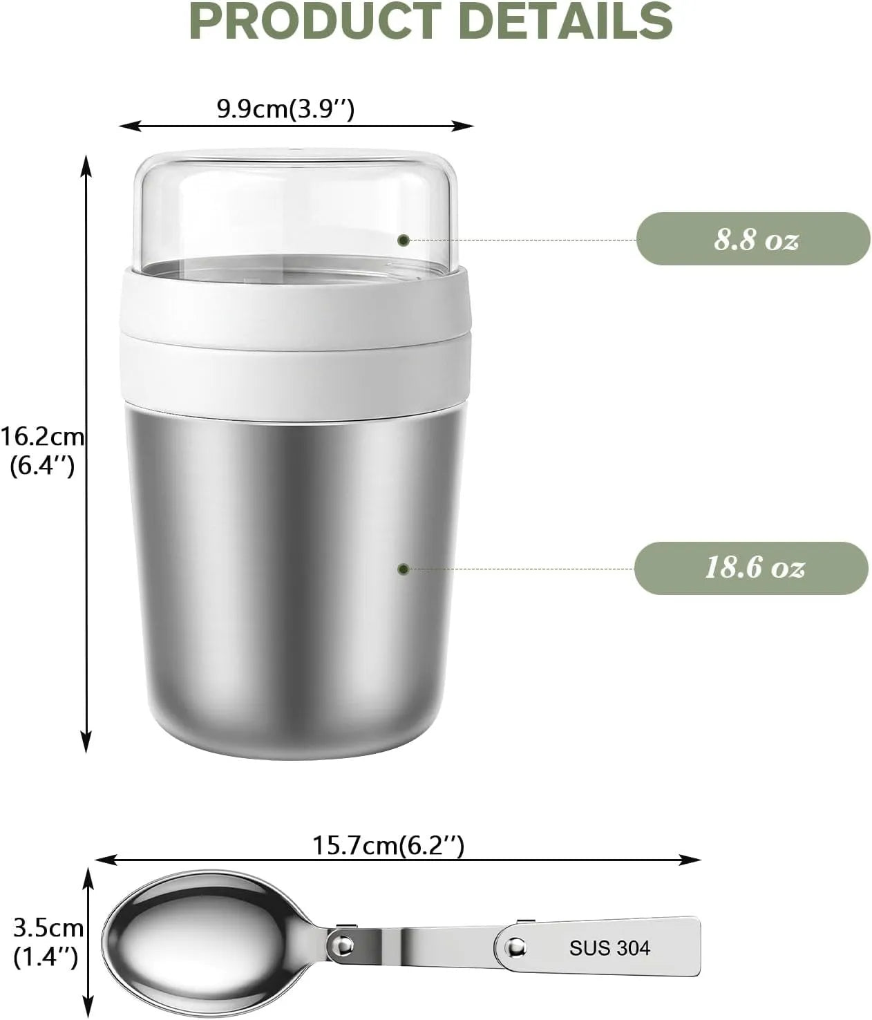 Overnight Oats Container with Lid and Spoon, 26 oz (18+8)
