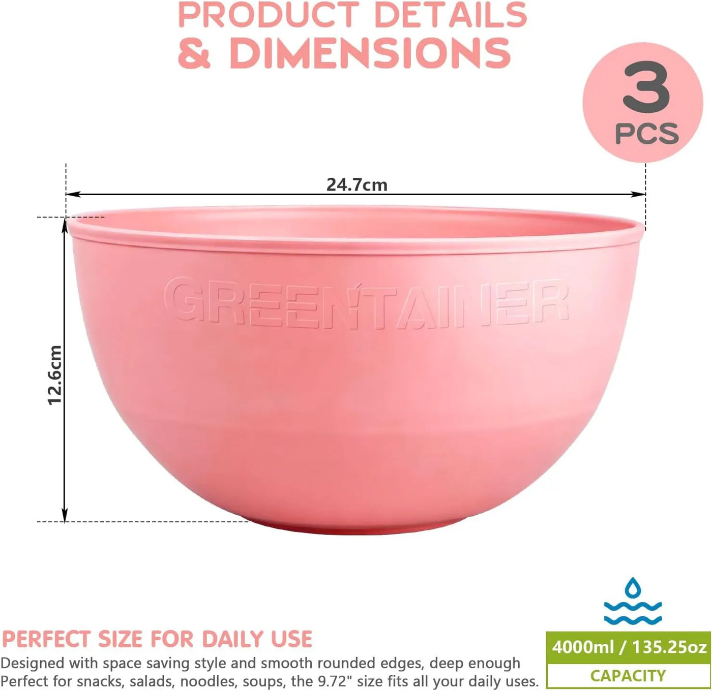 135oz Plastic Salad Bowls – 3 Pack Large Serving Bowls