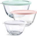 Borosilicate Glass Mixing Bowls with BPA-Free Lids, Set of 3 (2.9, 1.6, 0.7 QT)