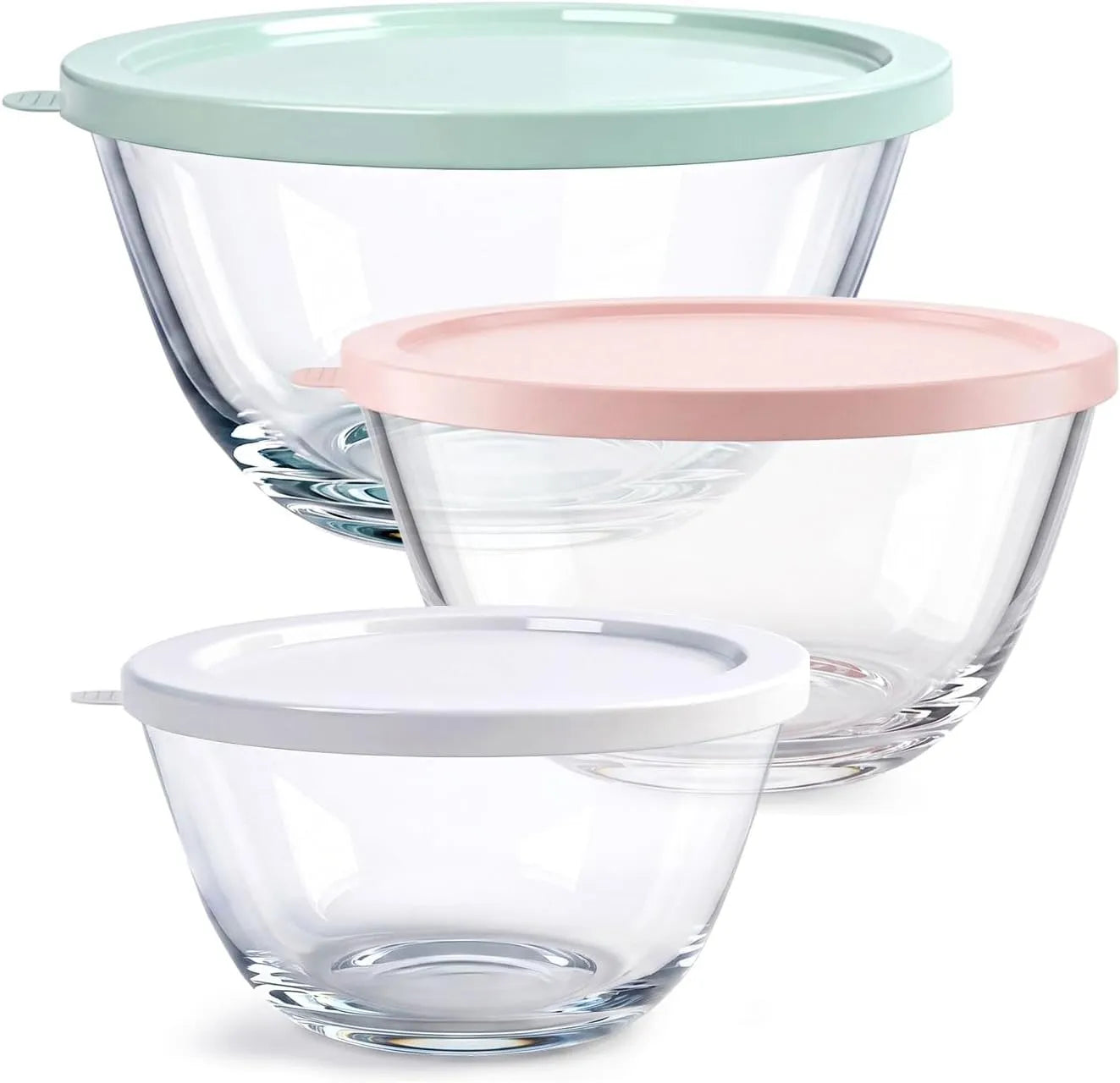 Borosilicate Glass Mixing Bowls with BPA-Free Lids, Set of 3 (2.9, 1.6, 0.7 QT)