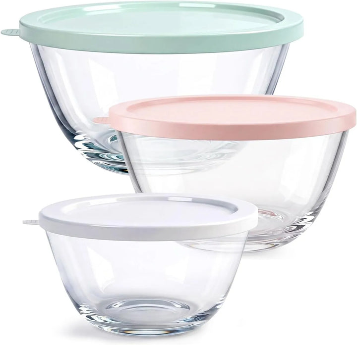 Borosilicate Glass Mixing Bowls with BPA-Free Lids, Set of 3 (2.9, 1.6, 0.7 QT)