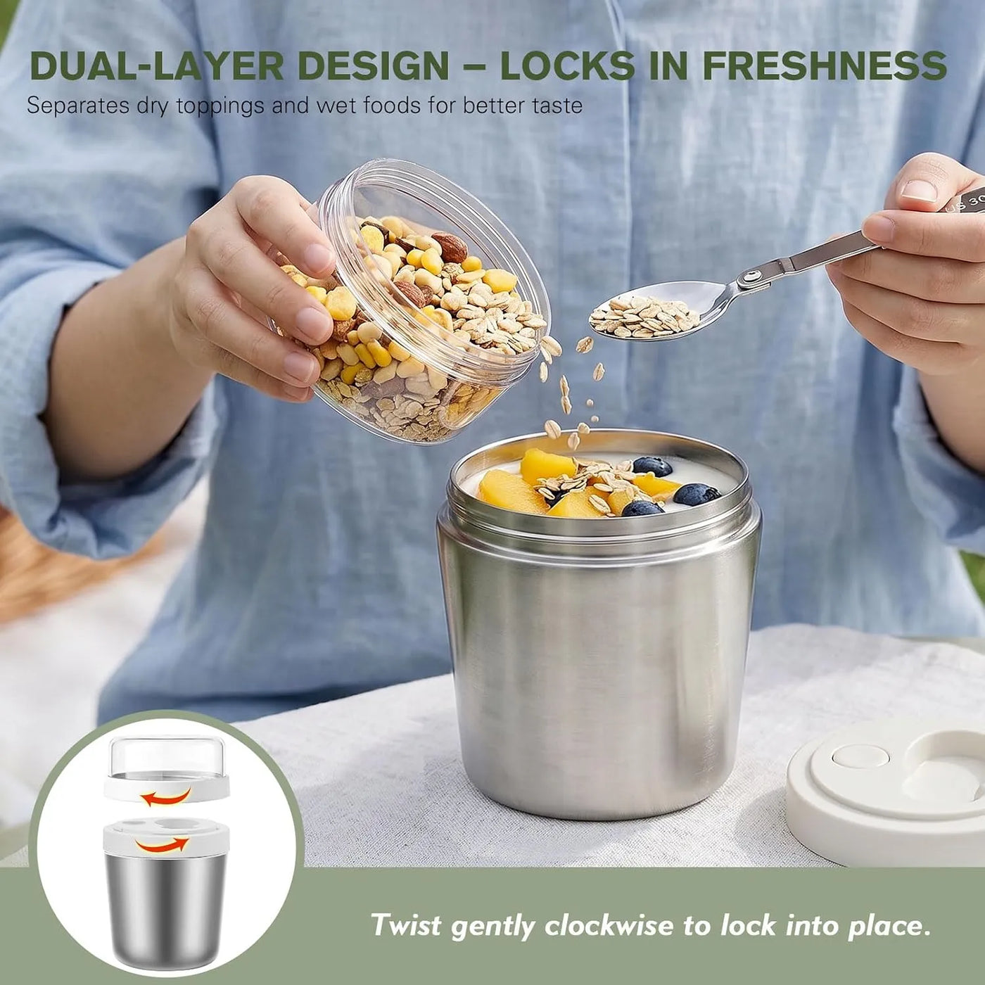 Overnight Oats Container with Lid and Spoon, 26 oz (18+8)