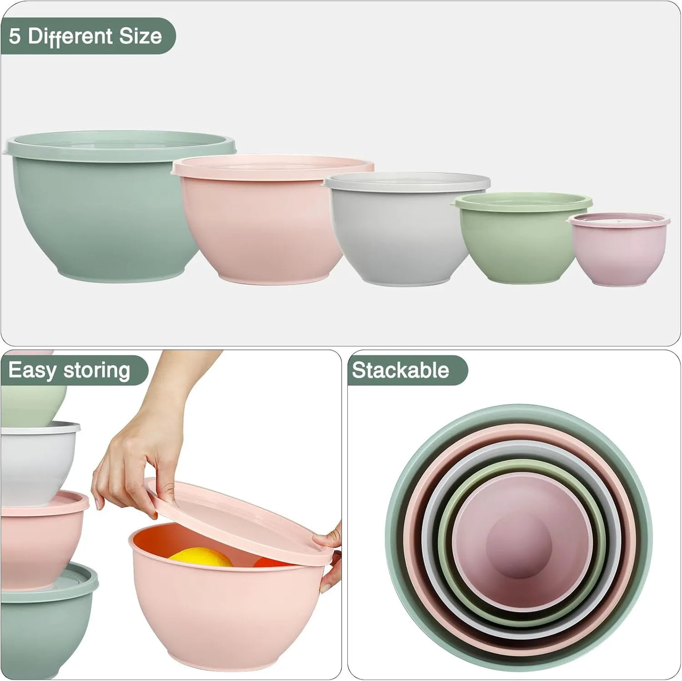 Microwave Dishwasher Safe Nested Storage Mixing Bowls with Lids – Set of 5