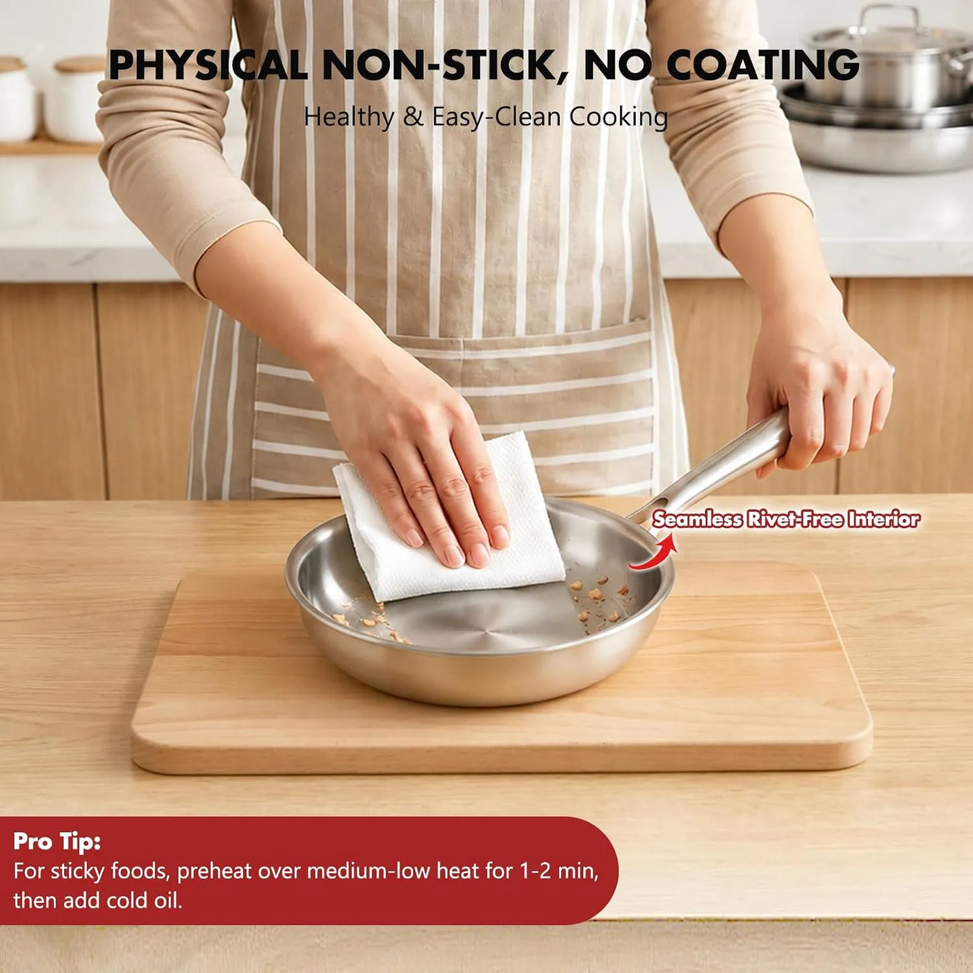 8 Inch (20cm) Stainless Steel Frying Pan with Lid, Tri-Ply Skillet