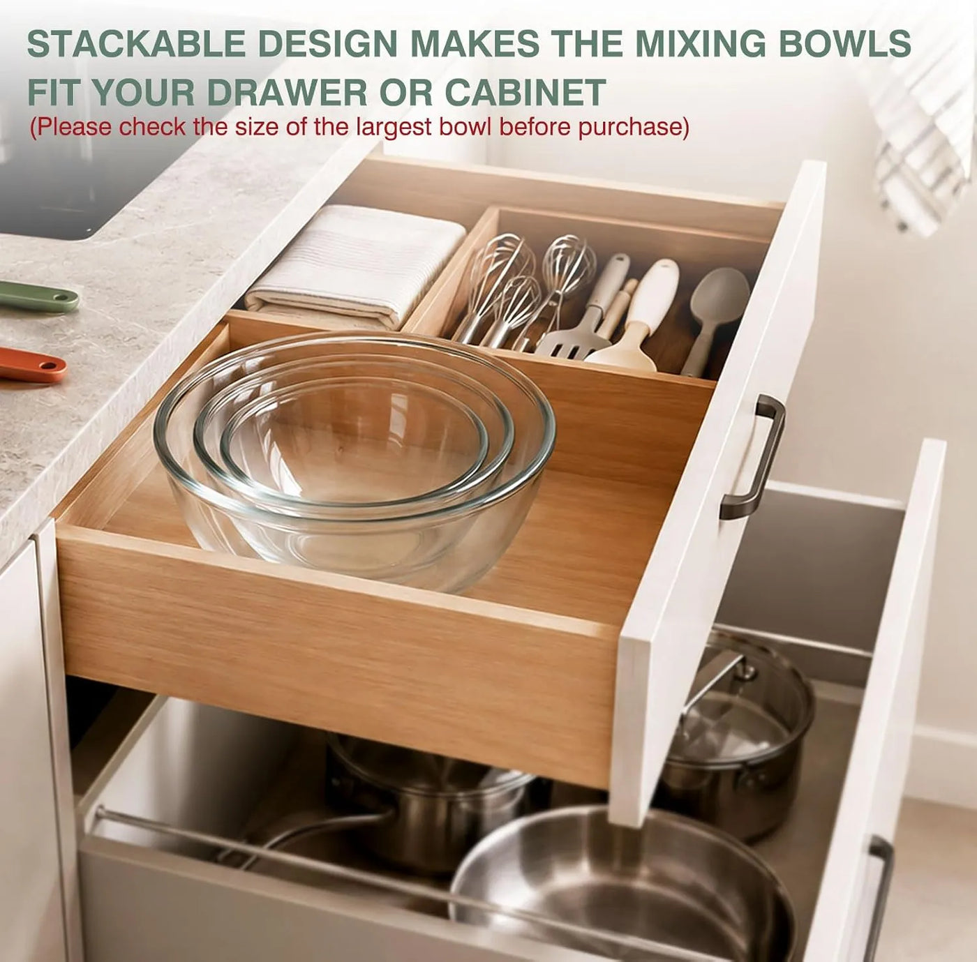 Borosilicate Glass Mixing Bowls with BPA-Free Lids, Set of 3 (2.9, 1.6, 0.7 QT)