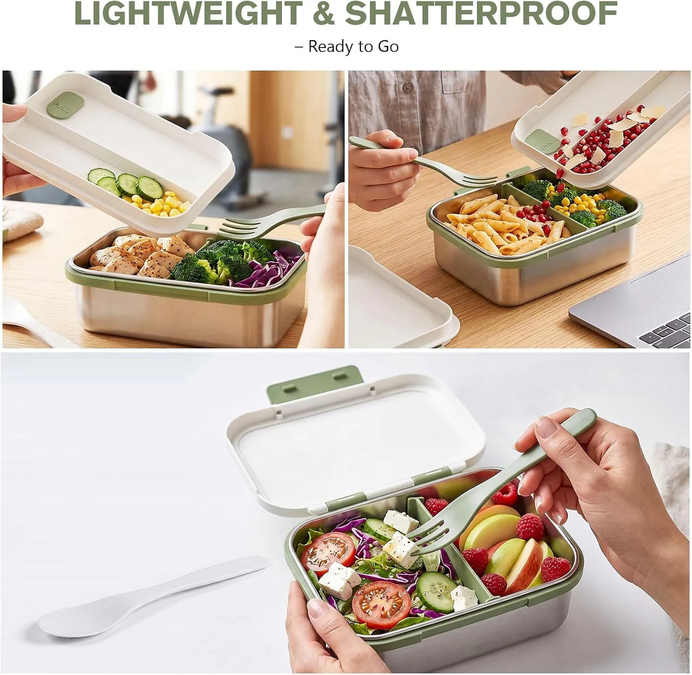 Stainless Steel Bento Box with Fork & Spoon, 2-Layer