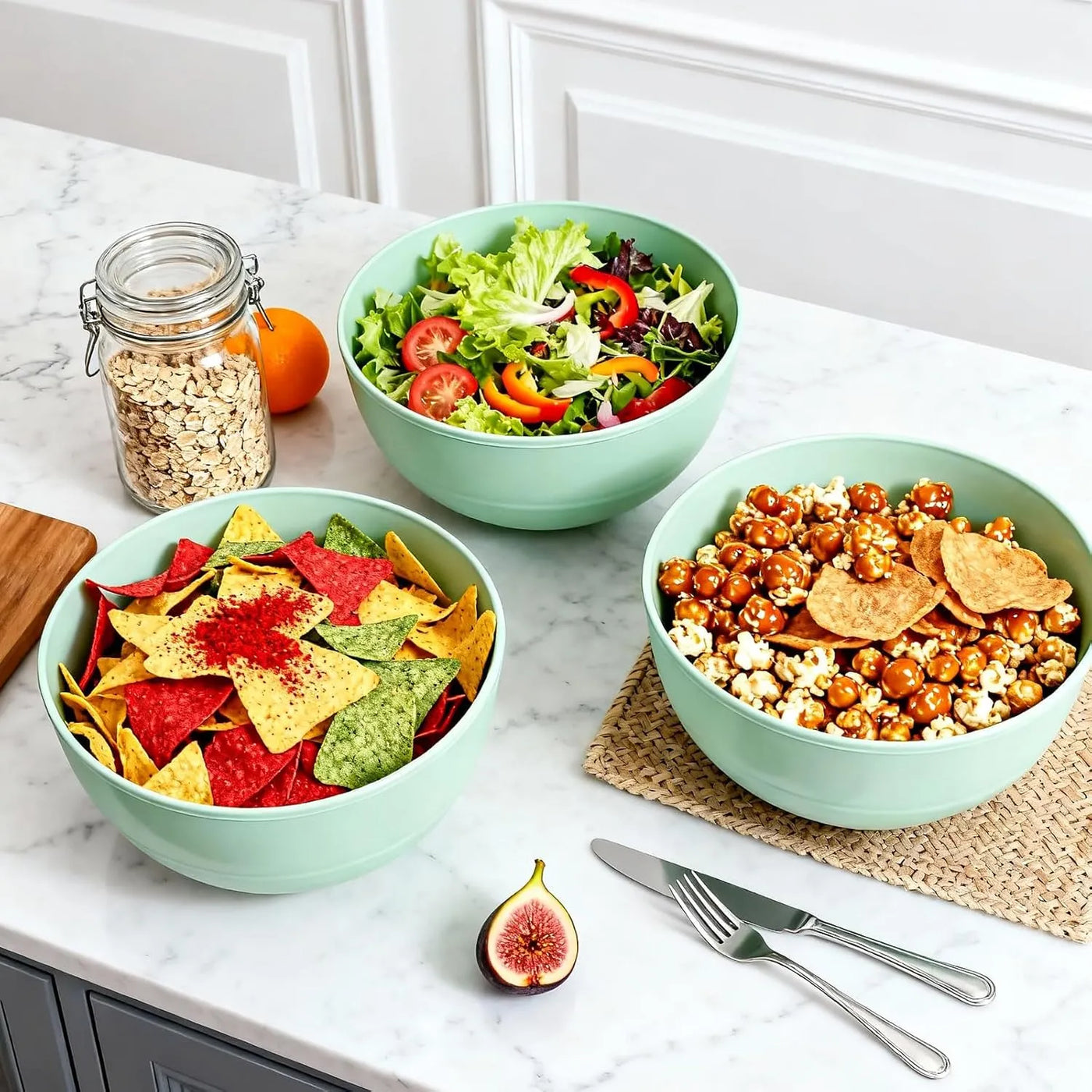 135oz Plastic Salad Bowls – 3 Pack Large Serving Bowls