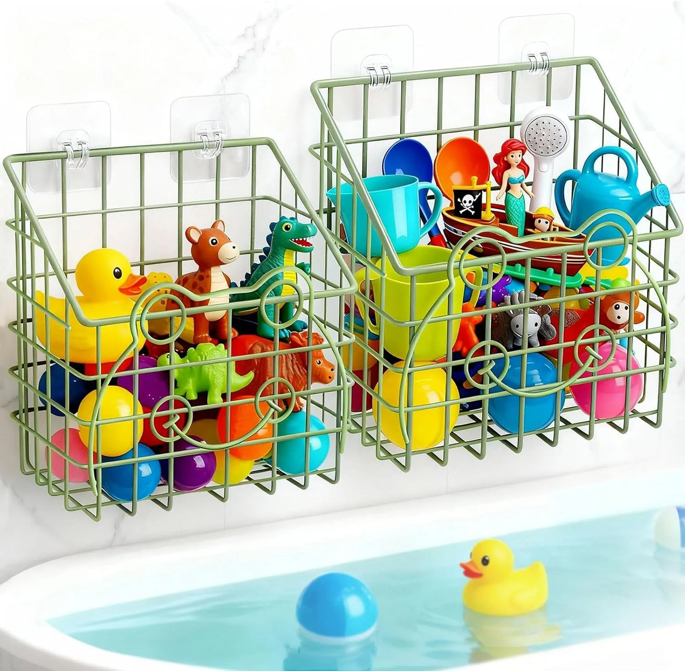 2 Pack Bath Toy Storage Organizer, Large Rustproof Metal Wire Basket