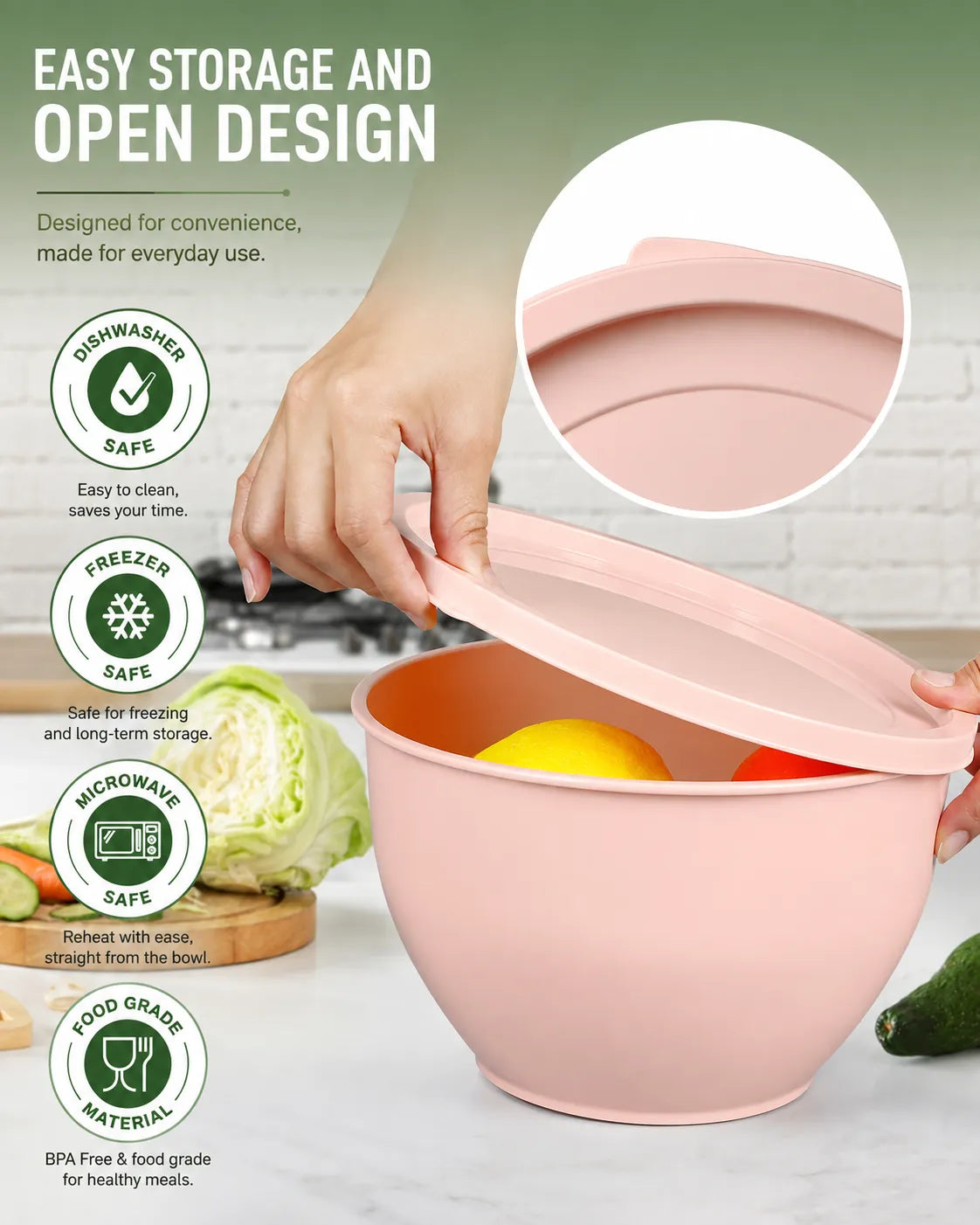 Microwave Dishwasher Safe Nested Storage Mixing Bowls with Lids – Set of 5