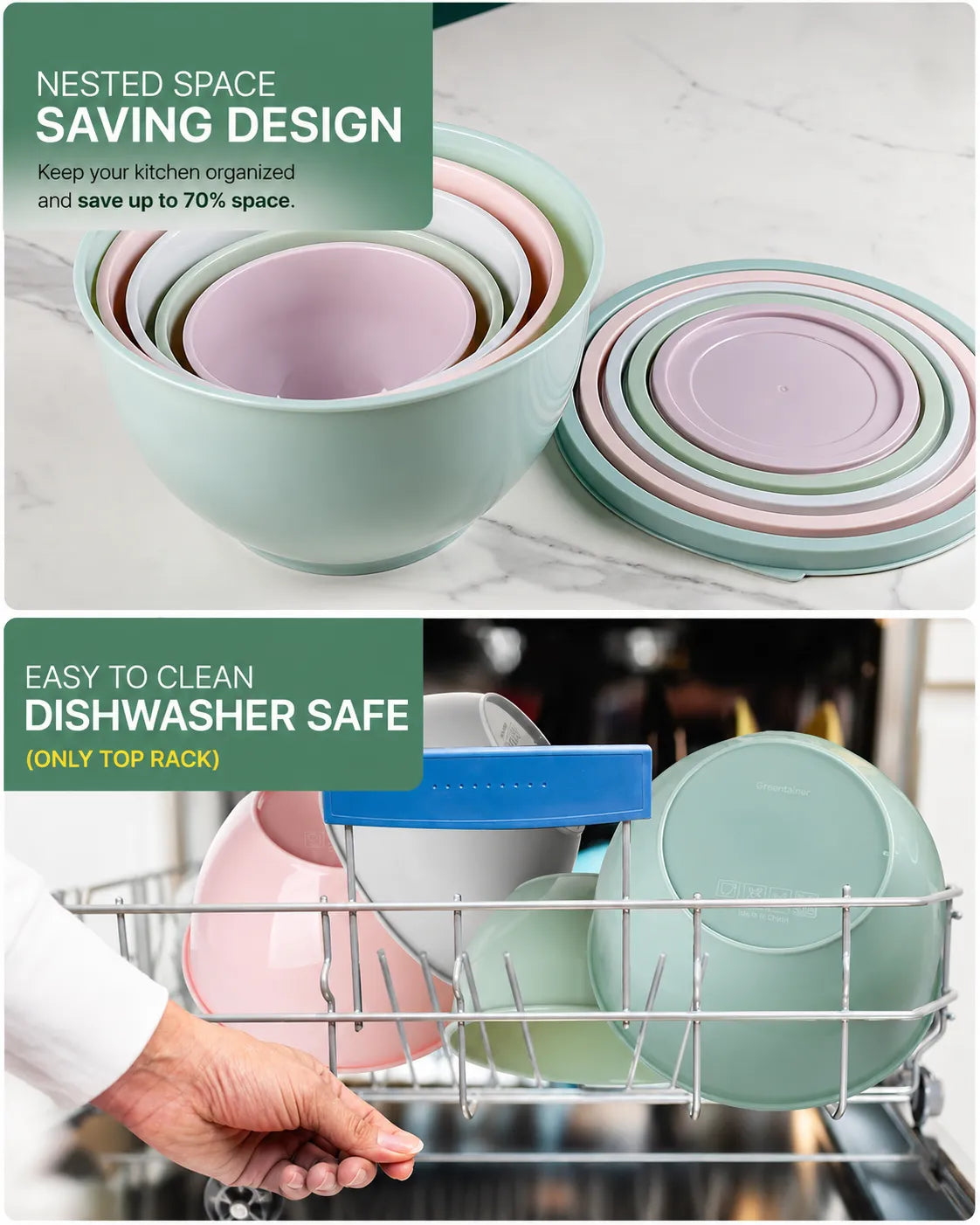 Microwave Dishwasher Safe Nested Storage Mixing Bowls with Lids – Set of 5