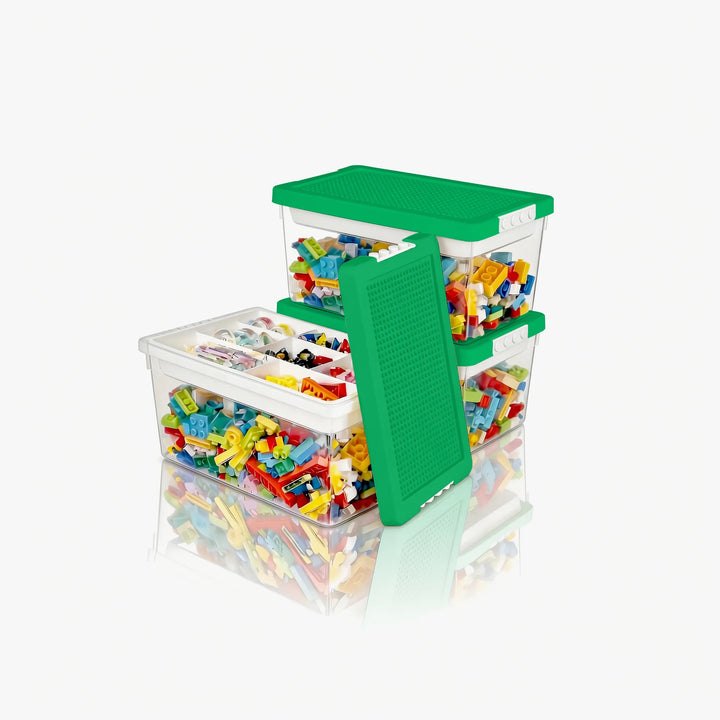 Stackable Toy Storage Bins with Baseplate Lids – Single & 3-Pack Bundles