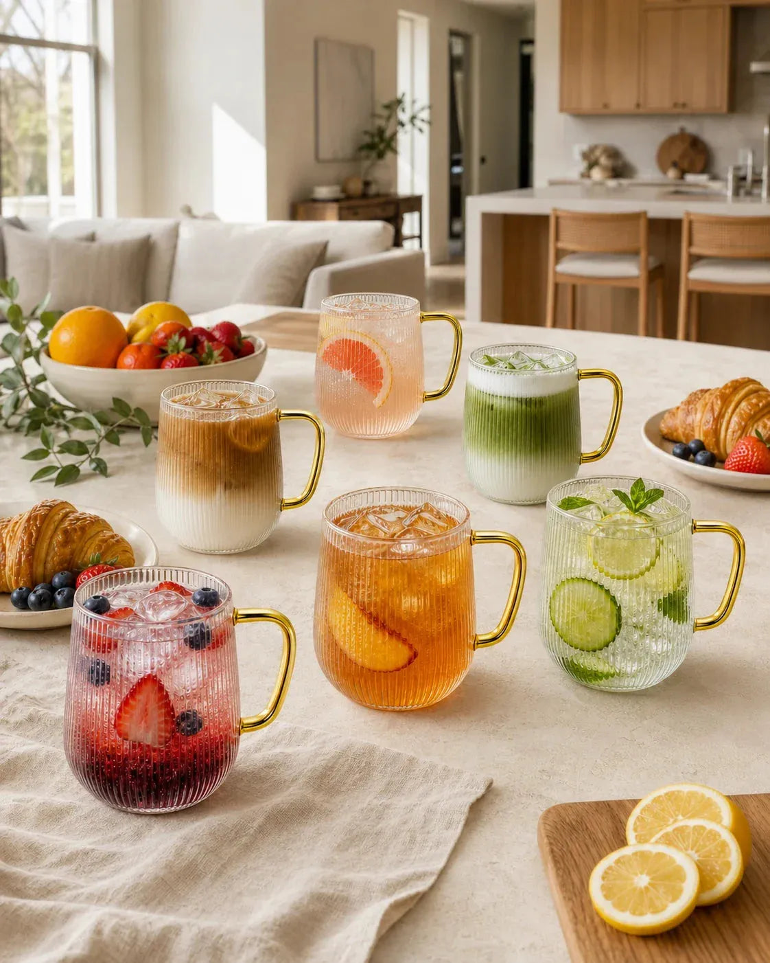 Glass Mugs with Handle - Set of 6