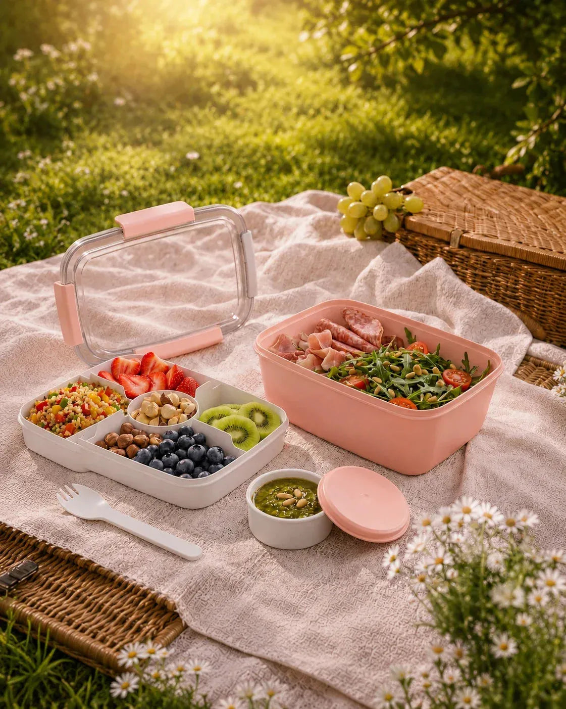 Salatbehälter Brotdose, BPA-frei, 3 Fächer für Salat-Toppings und Snacks