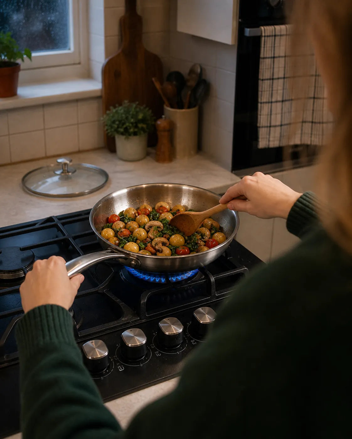 8 Inch (20cm) Stainless Steel Frying Pan with Lid, Tri-Ply Skillet