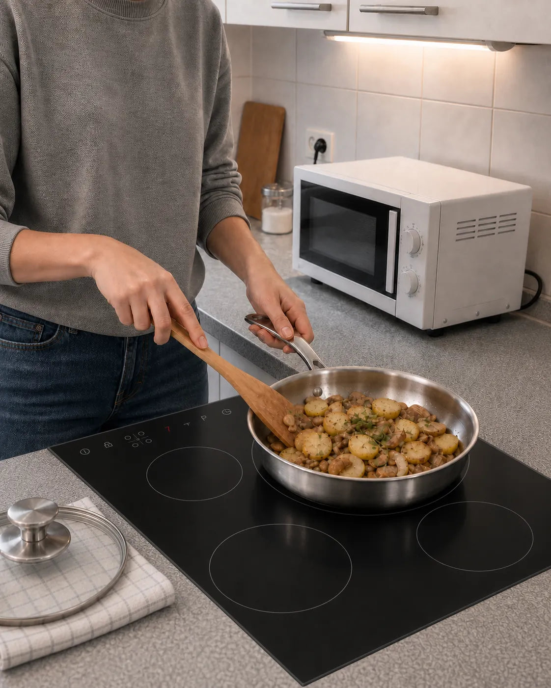 8 Inch (20cm) Stainless Steel Frying Pan with Lid, Tri-Ply Skillet