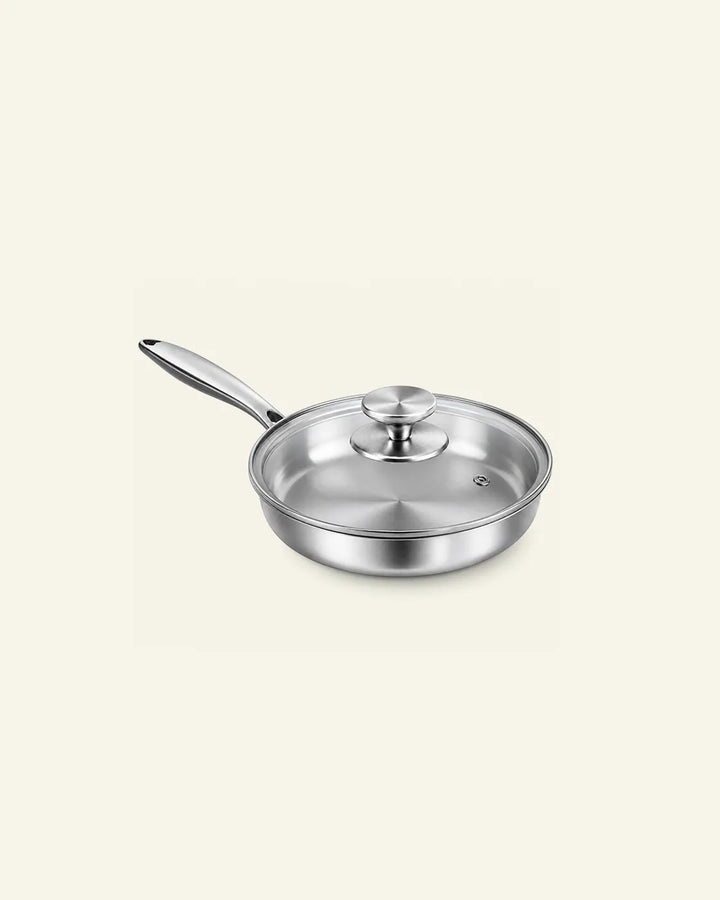 8 Inch (20cm) Stainless Steel Frying Pan with Lid, Tri-Ply Skillet