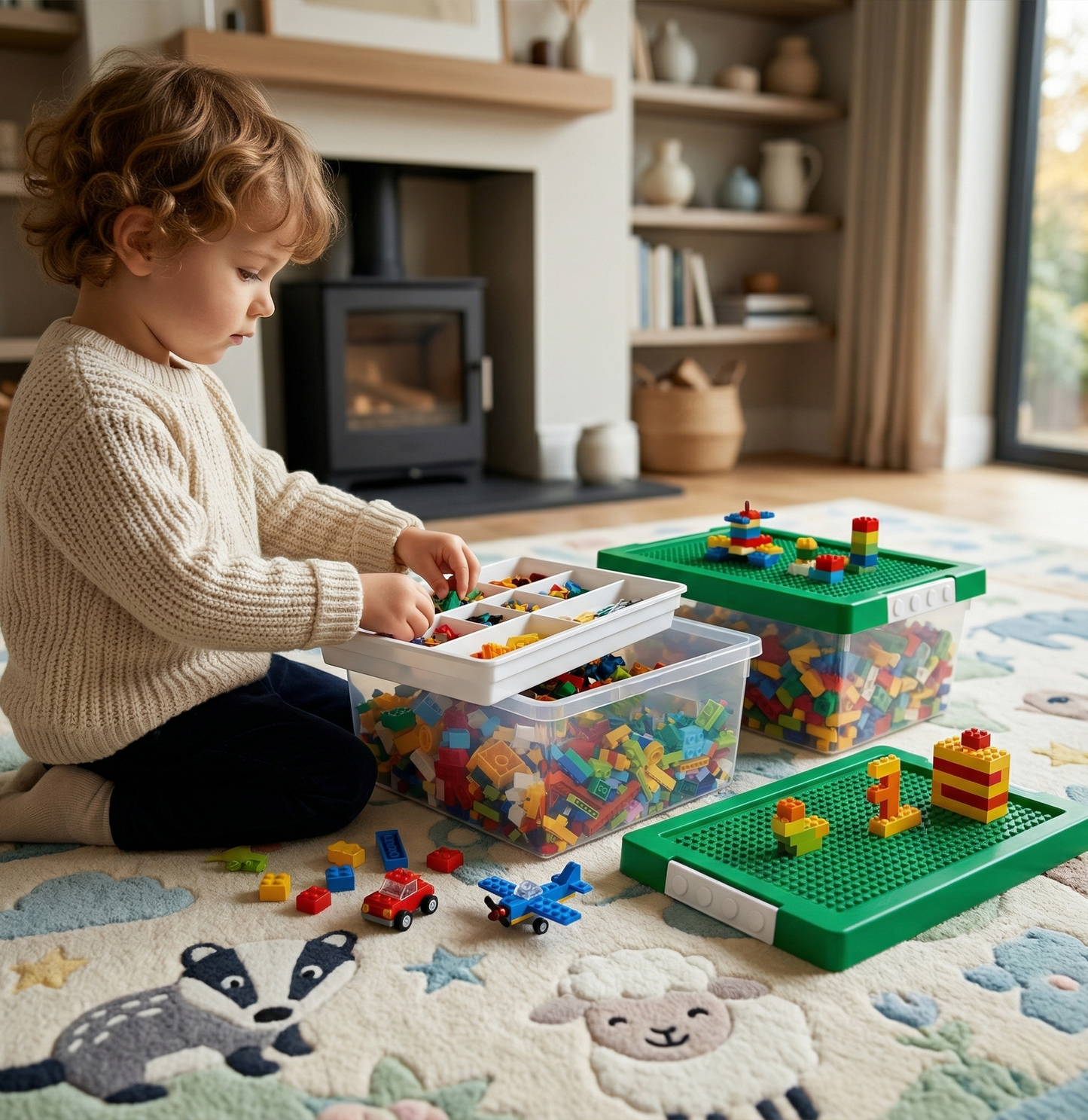 Stackable Toy Storage Bins With Baseplate Lids