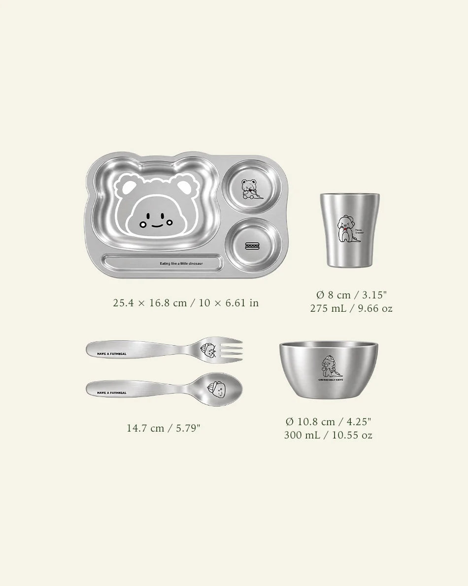 Kids Stainless Steel Dinnerware Set - dimensions