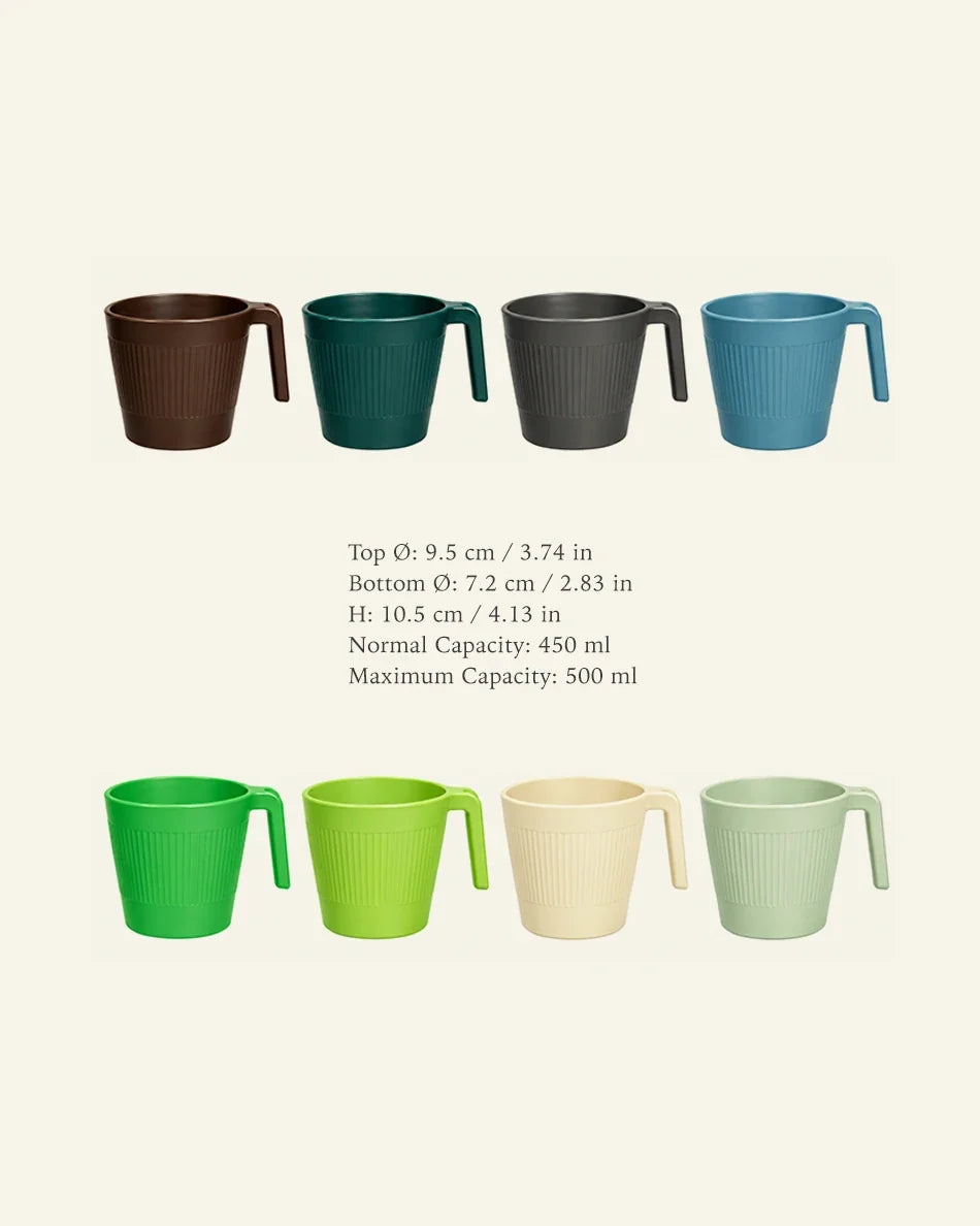 Set of 8 Ribbed Plastic Mugs with Handle - dimensions