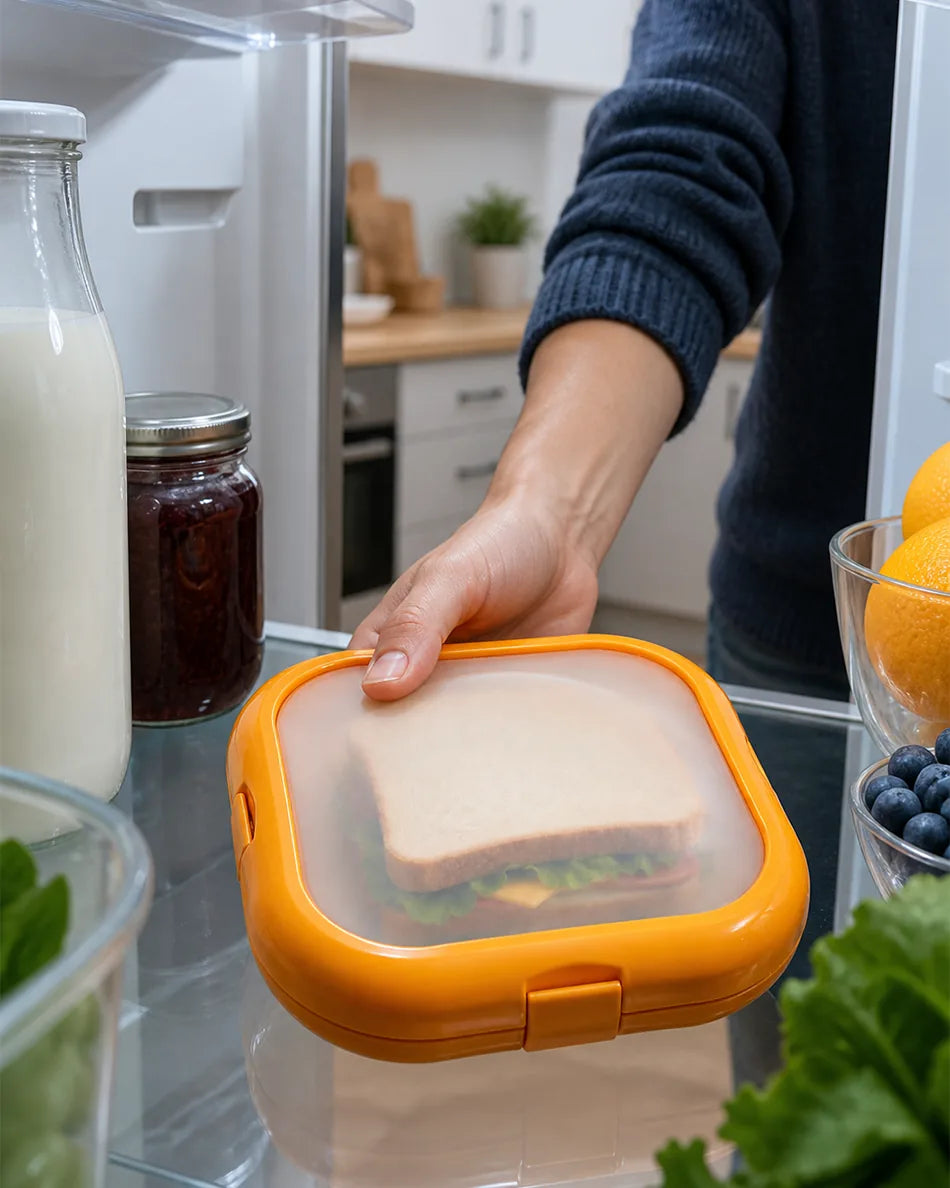 Airtight Food Storage Container – Square Sandwich & Fruit Keeper with Silicone Seal
