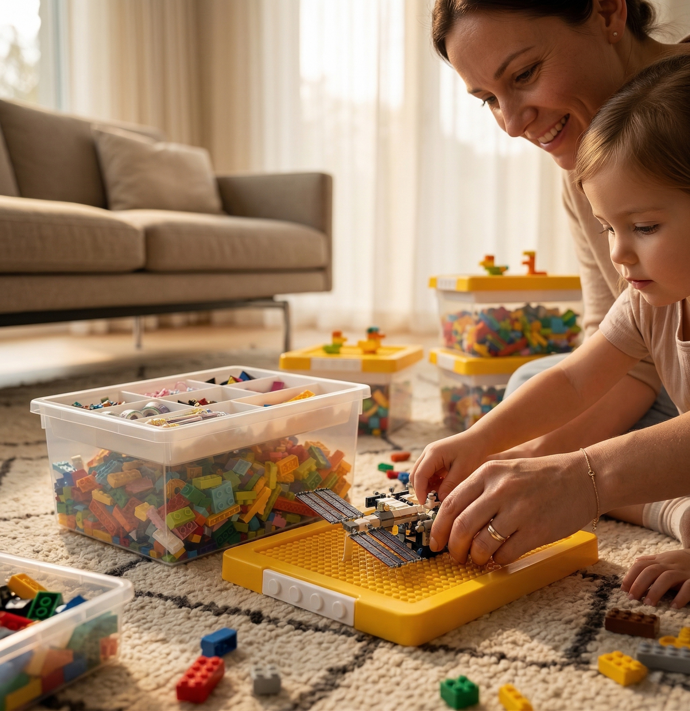 Lego-Aufbewahrungsbox mit herausnehmbarem Fach
