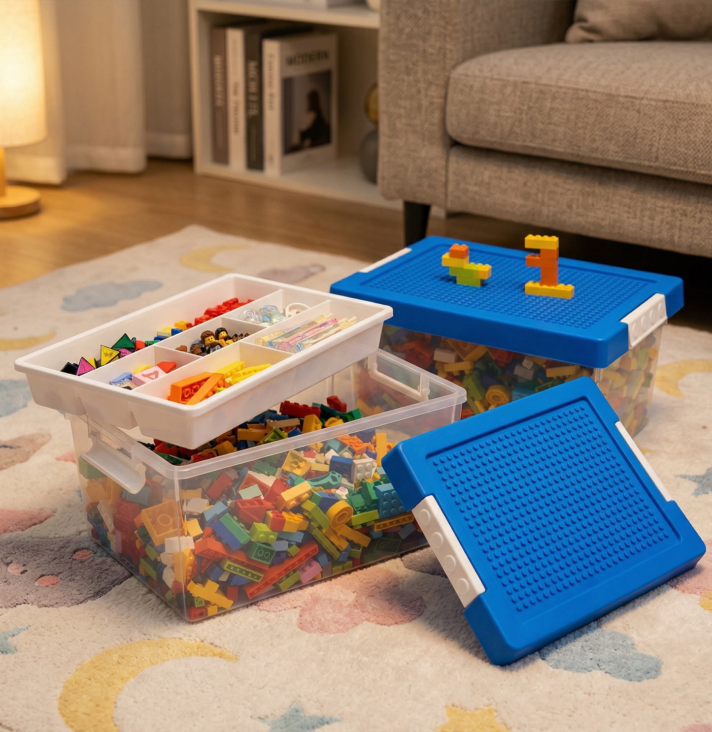 Stackable Toy Storage Bins With Baseplate Lids