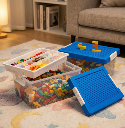 Stackable Toy Storage Bins With Baseplate Lids