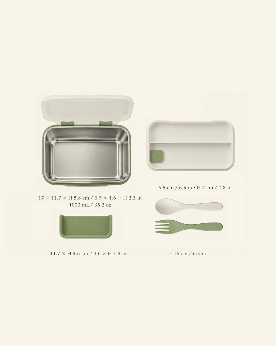 Stainless Steel Bento Box with Fork and Spoon 2-Layer - dimensions