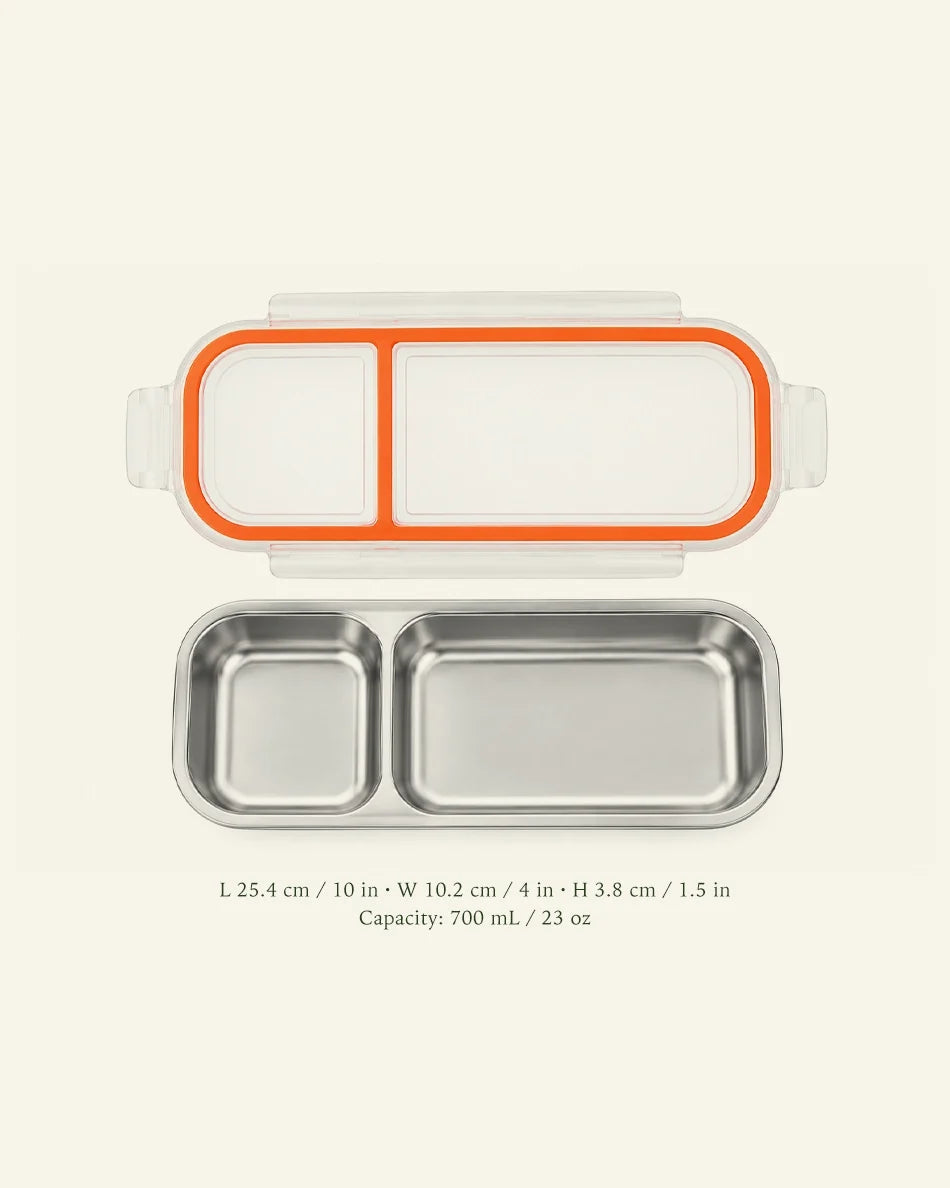 Stainless Steel Divided Snack Container Two Compartment - dimensions