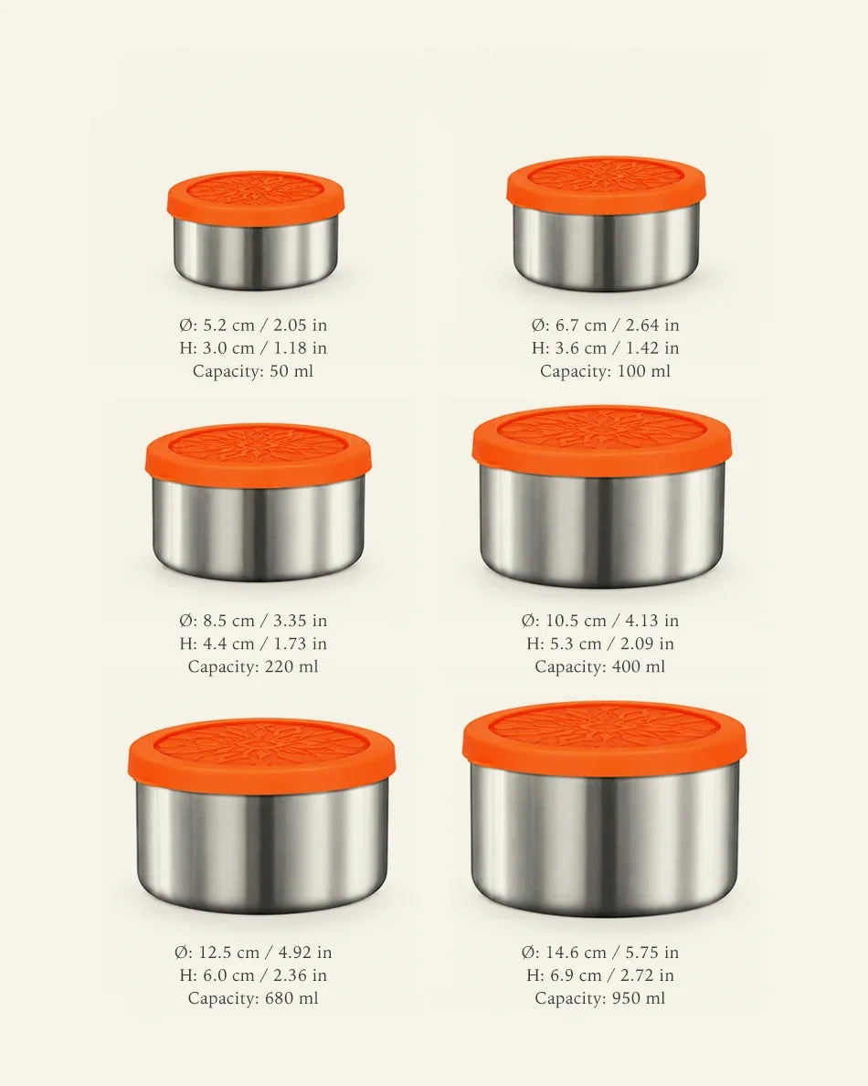 Stainless Steel Nesting Snack Containers - dimensions